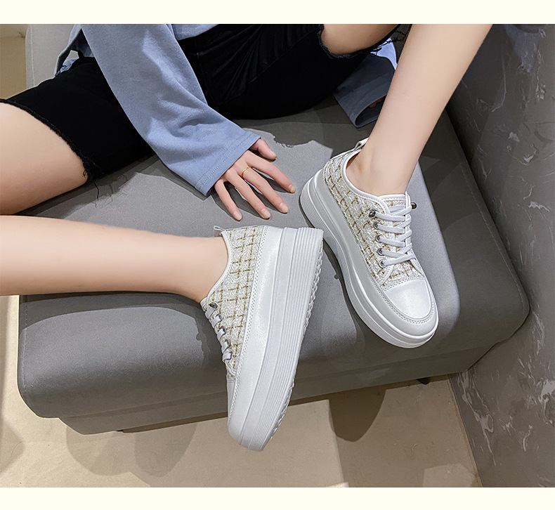 【ツイード調デザイン×6cm身長アップ×韓国系】6.0cm厚底スニーカー