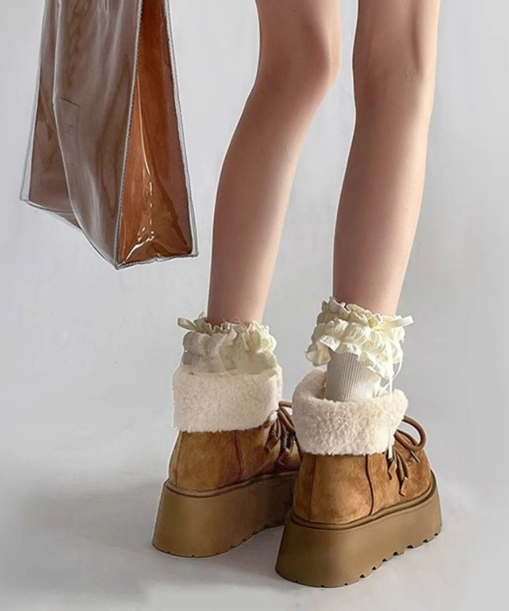 厚底ムートンブーツ編み上げショートブーツ
