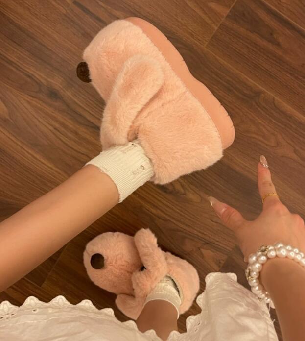 秋冬あったか犬モチーフ厚底ルームシューズ起毛