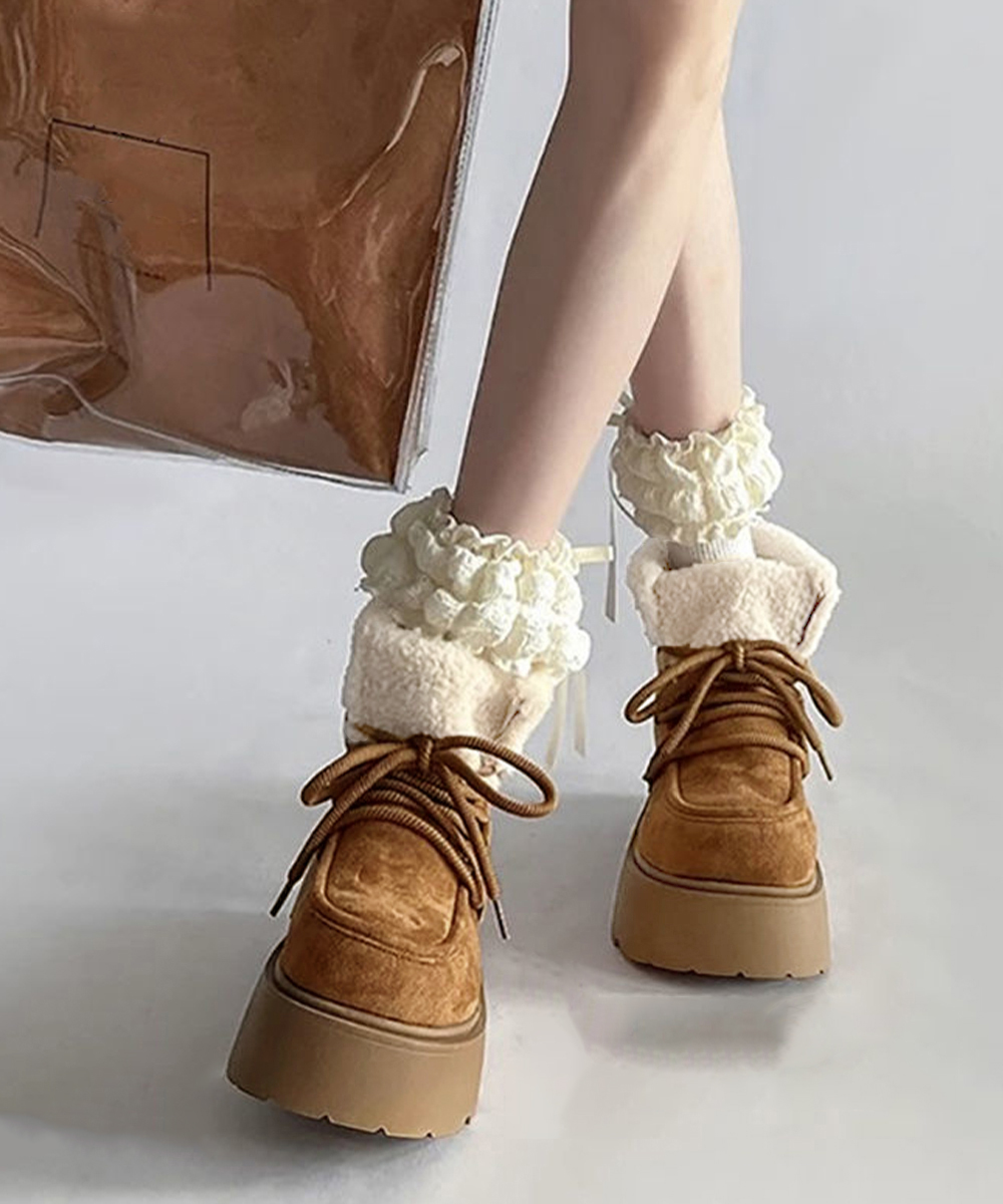 厚底ムートンブーツ編み上げショートブーツ
