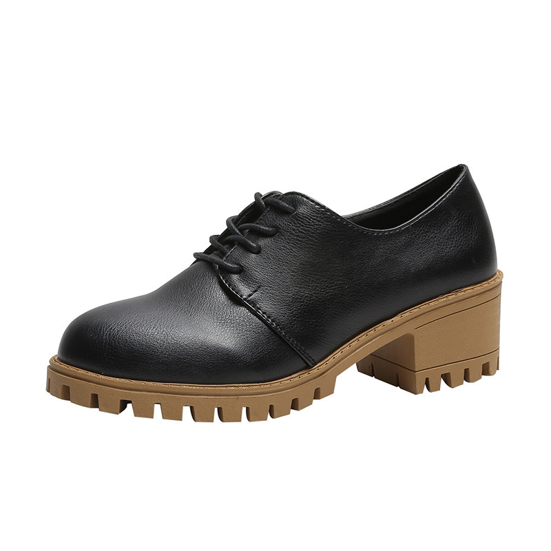 厚底ローファー レディース編み上げ紐靴レザー調