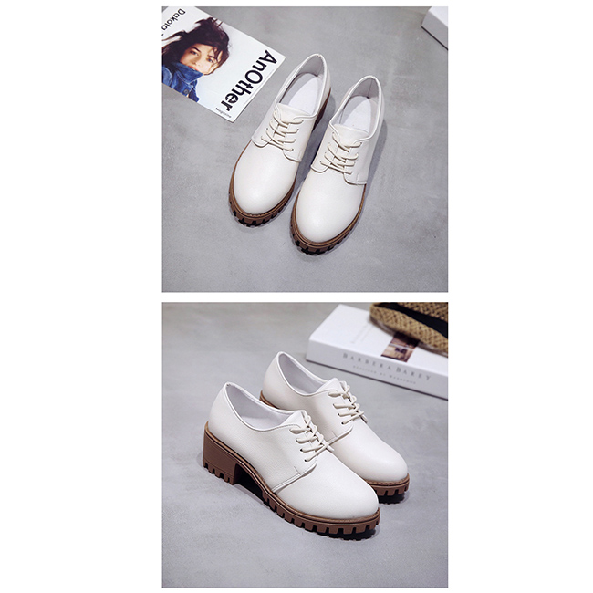 厚底ローファー レディース編み上げ紐靴レザー調