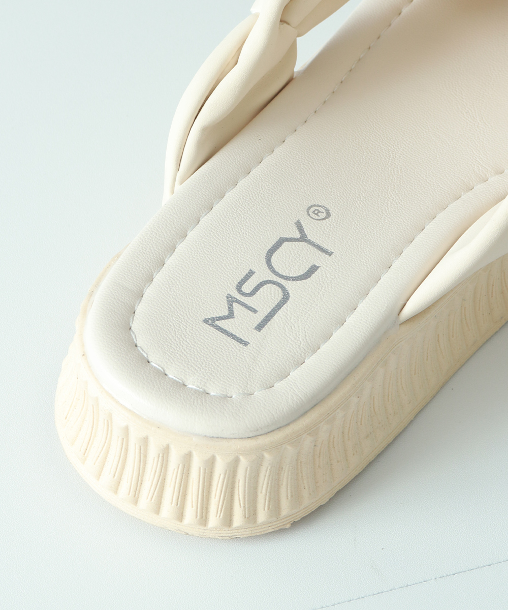 レディース厚底サンダル リボン付きスリッパ