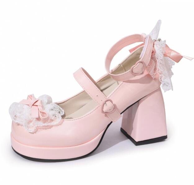 姫系厚底パンプス リボン付き甘可愛ロリータ靴