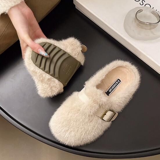 【ふわもこ快適】ベルト付き厚底ファーミュール（3.5cm・秋冬）