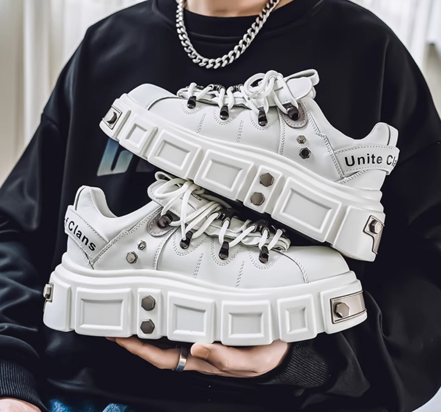 厚底スポーツシューズ メンズ運動靴 ローカット白色スニーカー