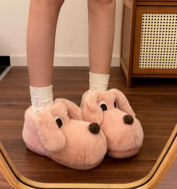 秋冬あったか犬モチーフ厚底ルームシューズ起毛