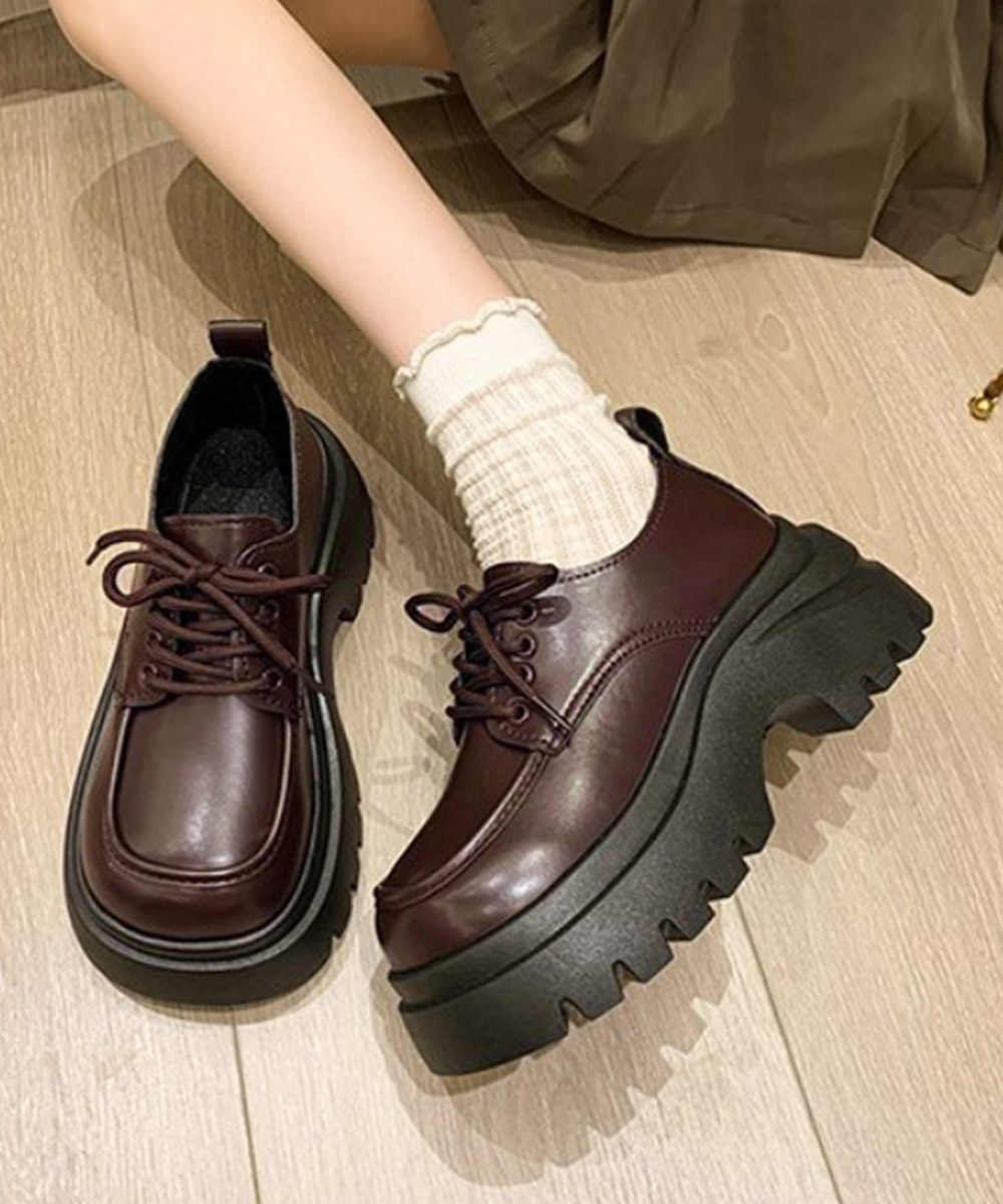 厚底ローファー ボリューム底 編み上げ靴