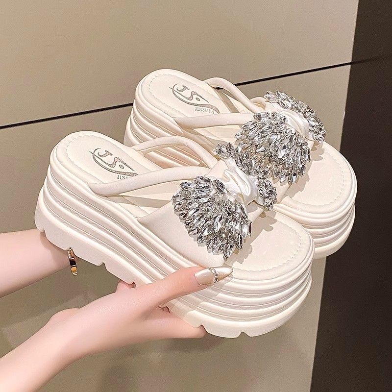 厚底 煌めき宝石飾り厚底サンダル