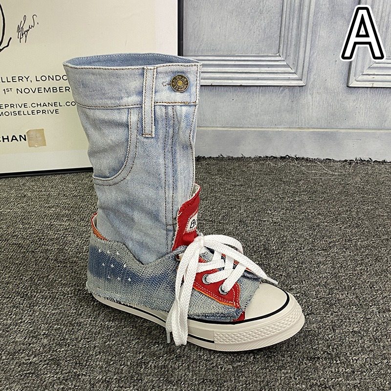 厚底デニムスニーカー ハイカット レッグカバー付き レディース