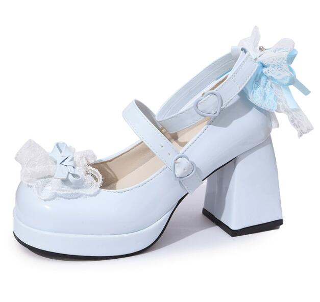 姫系厚底パンプス リボン付き甘可愛ロリータ靴