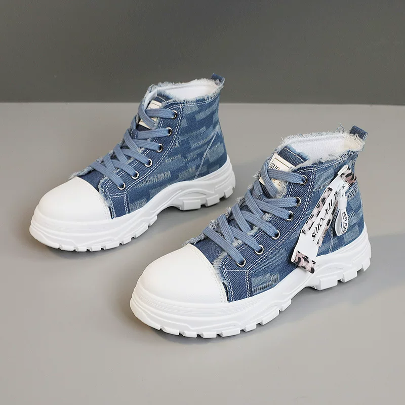 ASH デニム ダメージ加工 ハイカットスニーカー ダメージ加工デニム × 快適フィット構造 × 韓国系ストリート】+5cm厚底