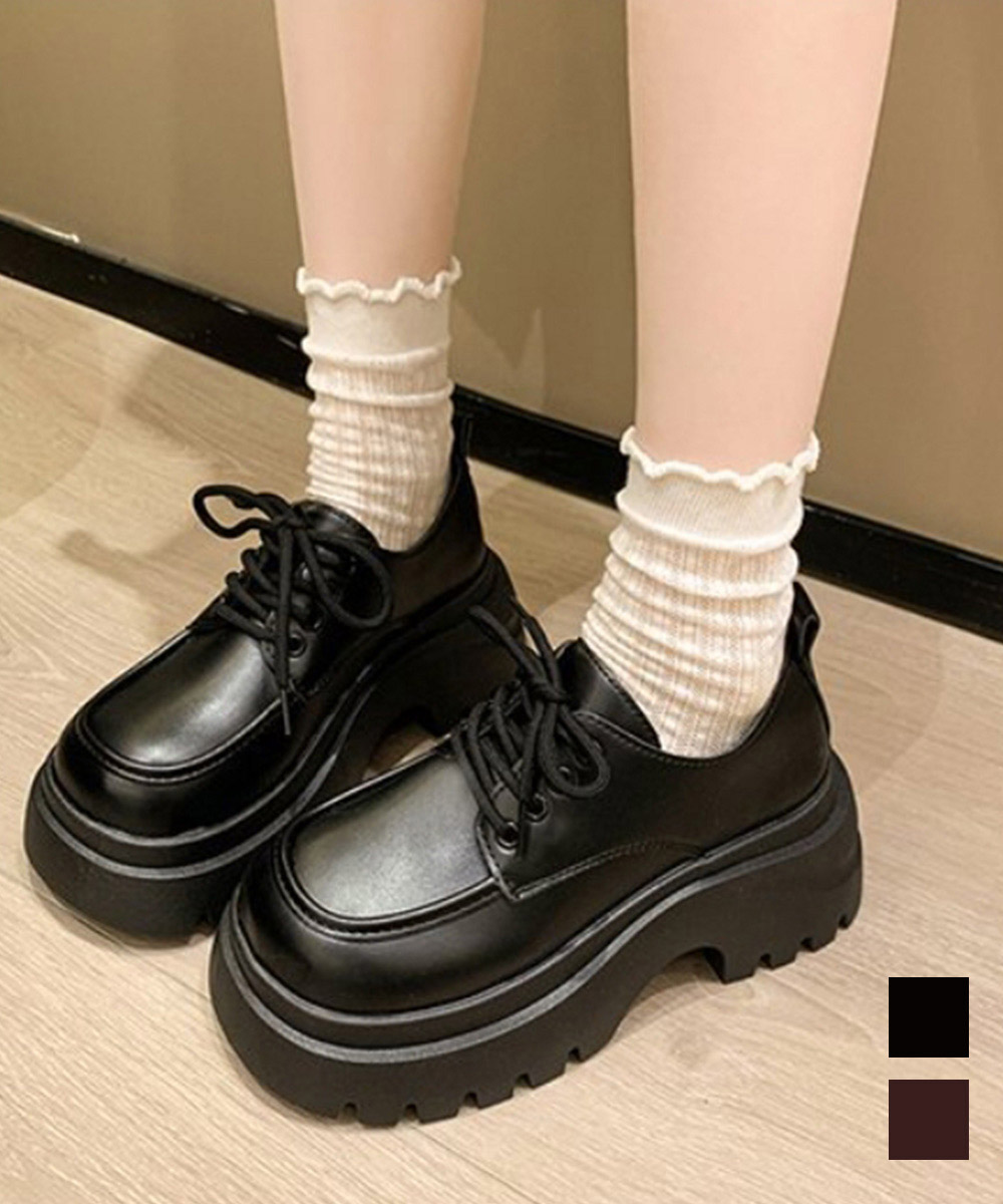厚底ローファー ボリューム底 編み上げ靴
