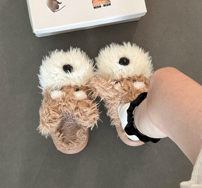 【ふわふわ暖か】犬モチーフ厚底ルームシューズ（4cm・もこもこファー・室内履き）