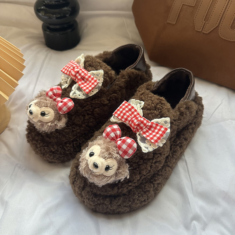 厚底 もこもこくまさん厚底ルームシューズ