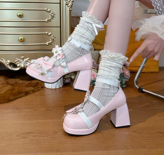 厚底パンプス 甘美装飾 姫系高跟靴 日系可愛い