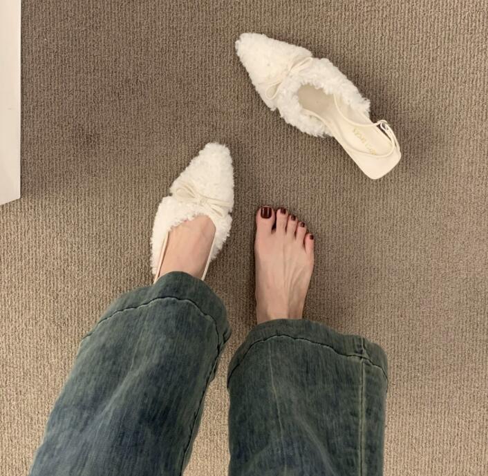 【大人きれいめ】ボア素材ポインテッド厚底サンダル（3cm・お出かけ用）