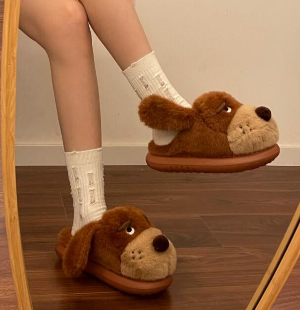 秋冬起毛あったか犬型ルームシューズ厚底室内履き