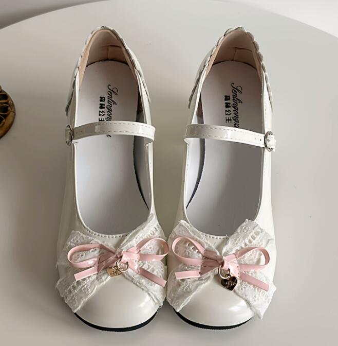 可愛いリボン付き厚底パンプス ロリータ風