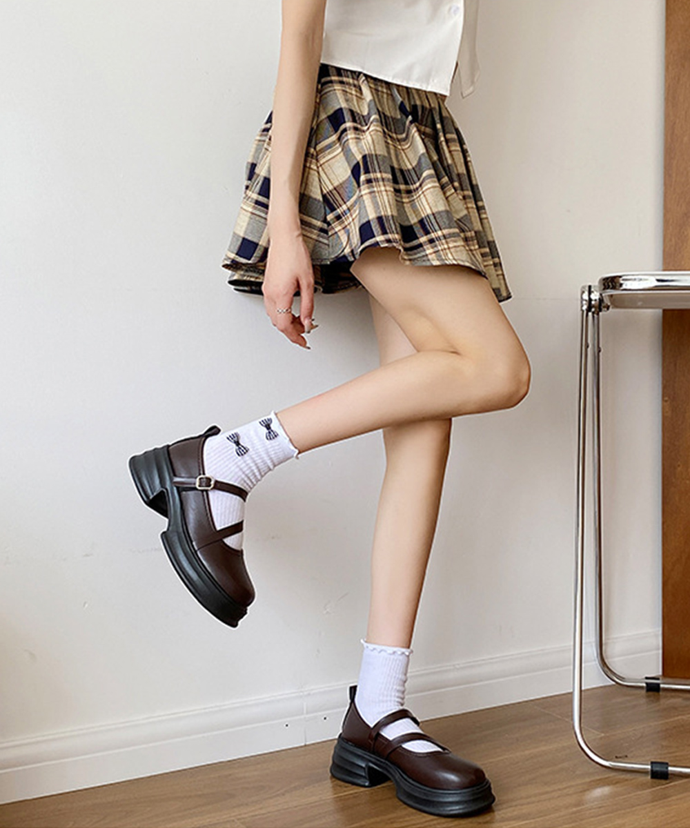厚底ローファー レディース 二重ベルト 美脚 学院風