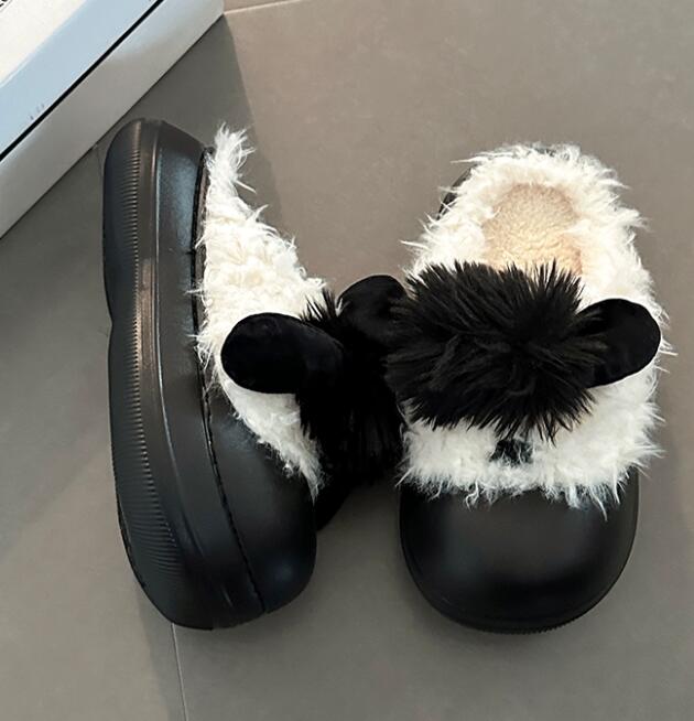 【あったか柔らか】もこもこ厚底サンダル（4cm・秋冬つっかけ）