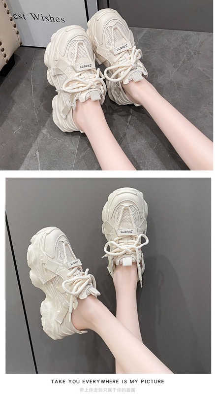 厚底スニーカー レディース 小柄さん向け 網目素材 運動靴