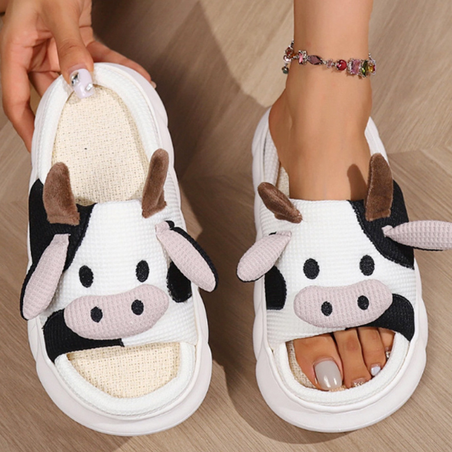 新作厚底牛柄ルームシューズ室内通気性抜群来客用