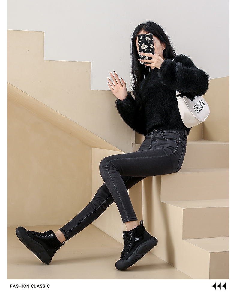 裏ボア付きハイカット厚底靴レディース紐靴防寒