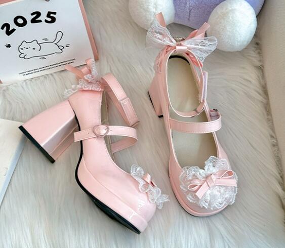 姫系厚底パンプス リボン付き甘可愛ロリータ靴