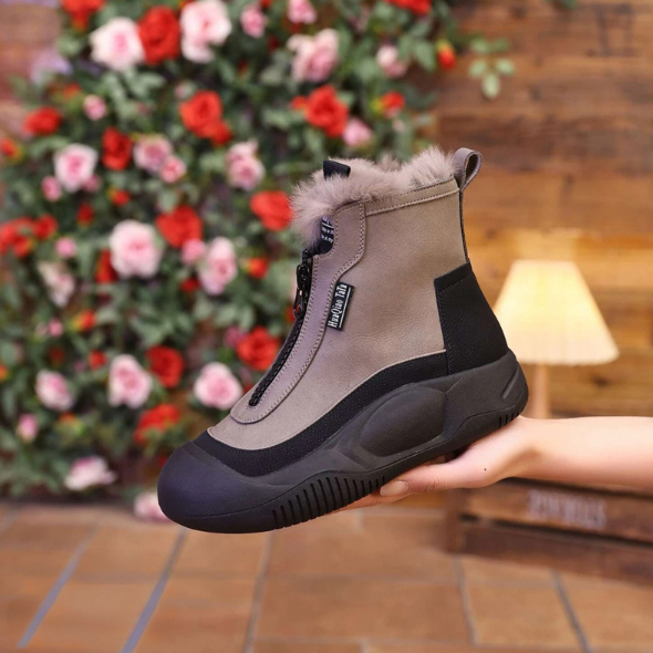 女性用厚底雪ブーツ裏起毛ショート丈ジッパー付き