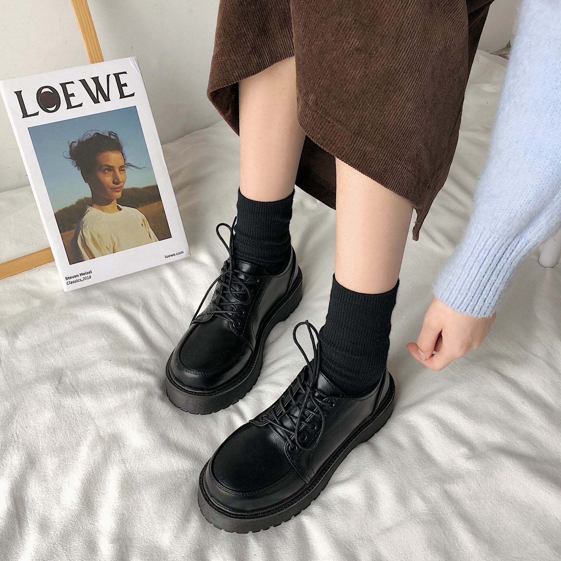 レディース厚底スニーカー紐靴マニッシュシューズ