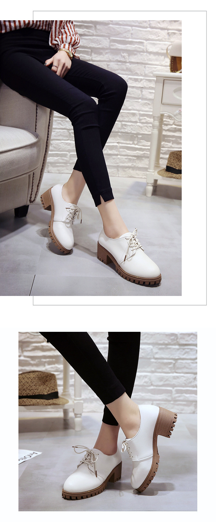 厚底ローファー レディース編み上げ紐靴レザー調