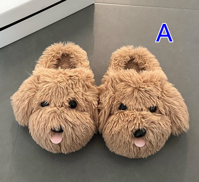 【ほっこり癒し】犬顔もこもこ厚底スリッパ（3cm・秋冬つっかけ）