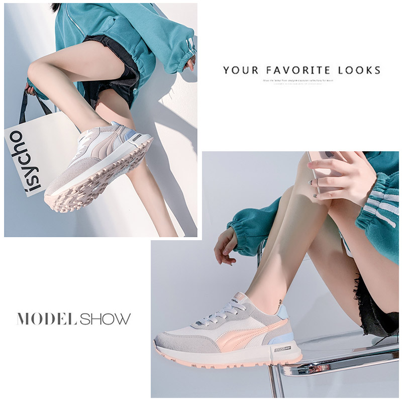 【グレーブルー配色×通気メッシュ×韓国系】3.0cm厚底スニーカー