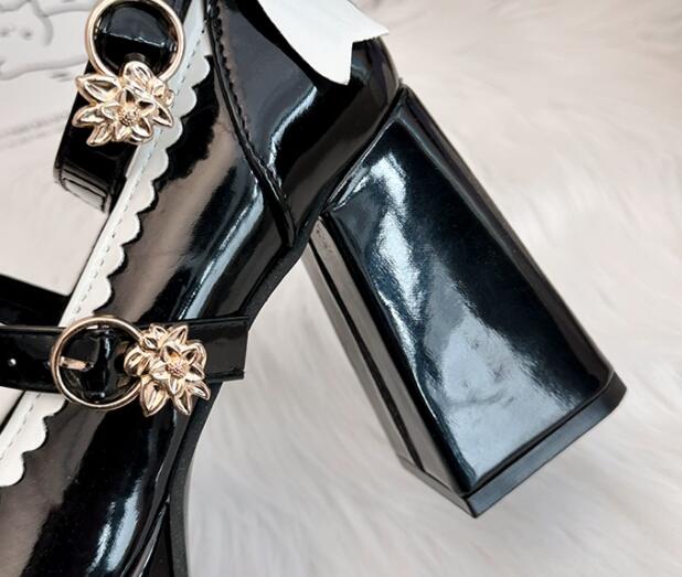 厚底パンプス リボン付き姫系ハイヒール靴