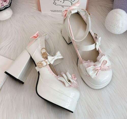 厚底パンプス リボン付き姫系ハイヒール靴