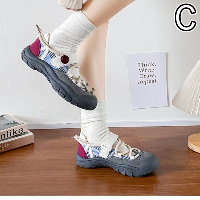 厚底スニーカー 面ファスナー式 ローカット 女性用靴