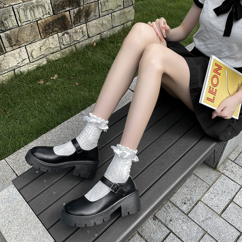 厚底 フリルソックス付き厚底ローファー