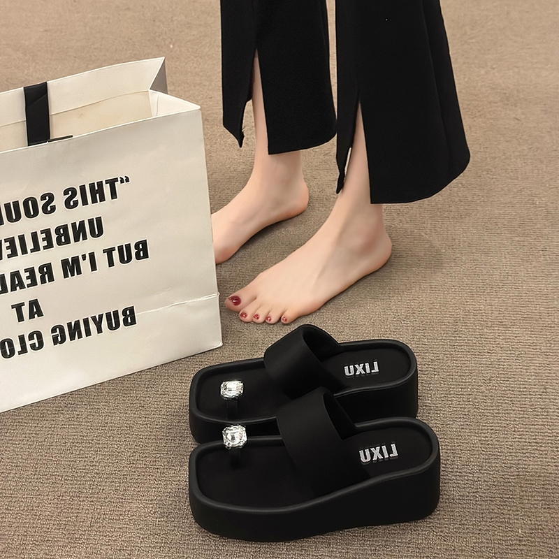 厚底商品 シンプル華やか ジュエリー厚底サンダル