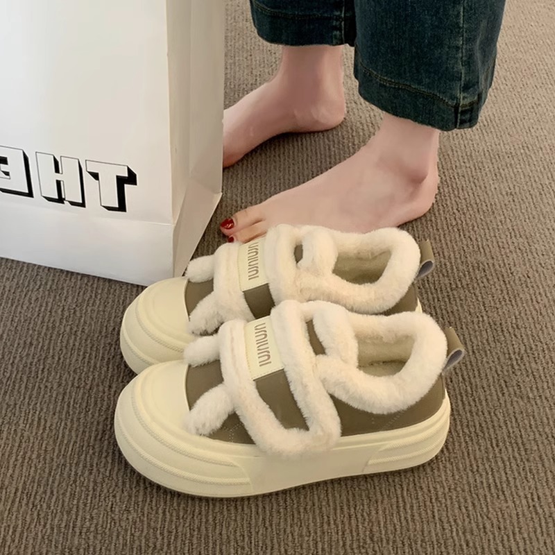 厚底 ふわふわボア付き厚底ハイカットスニーカー