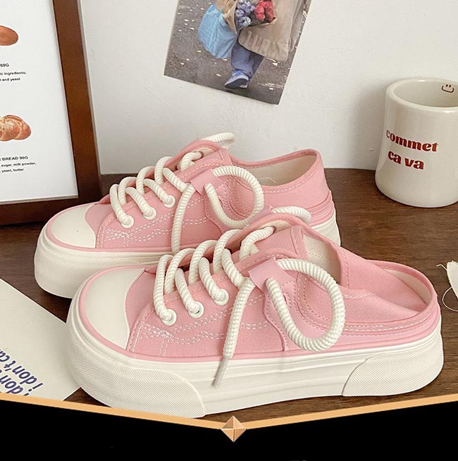 【白桃色バイカラー×軽量スタイルアップ×韓国系】6.0cm厚底スニーカー