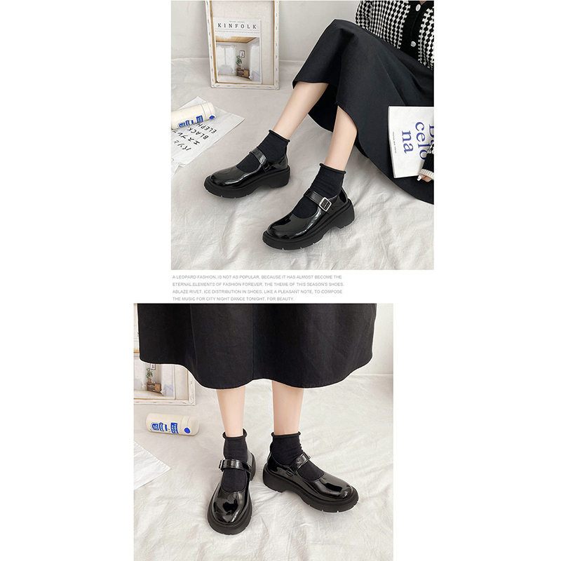 厚底ローファー レディース ストラップ 黒 光沢マット二種類