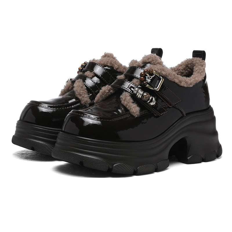 厚底 ボリュームソールもこもこファーショートブーツ