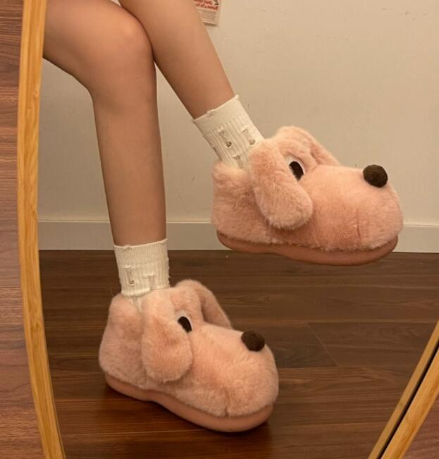 秋冬あったか犬モチーフ厚底ルームシューズ起毛