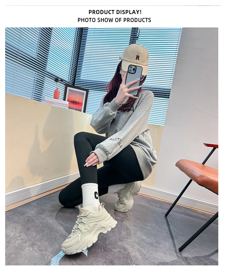 女性用厚底スニーカー紐靴美脚効果