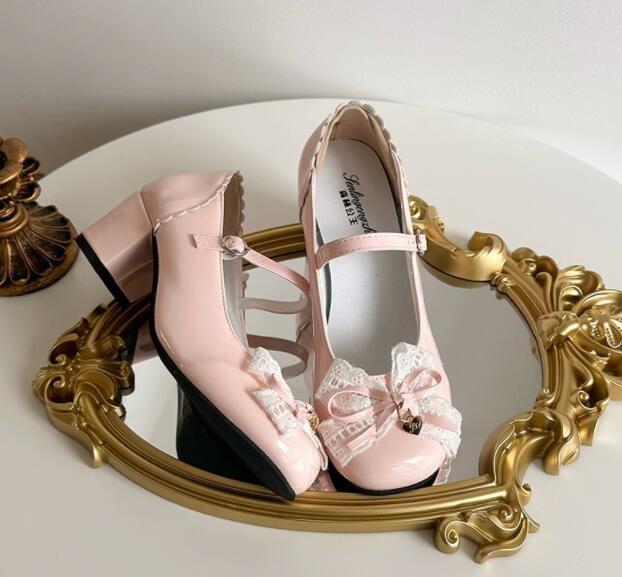 可愛いリボン付き厚底パンプス ロリータ風