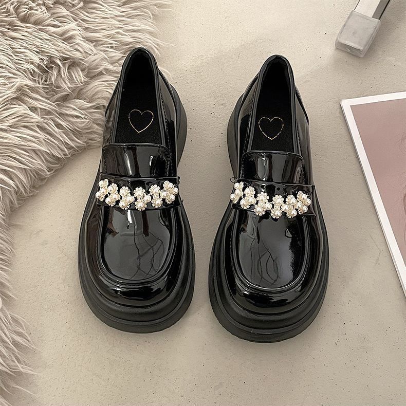 ね*ん様 ブラックパール装飾ローファー厚底 厚底 パール装飾付き厚底ローファー ローファー|厚底専門通販 ZocoStyle