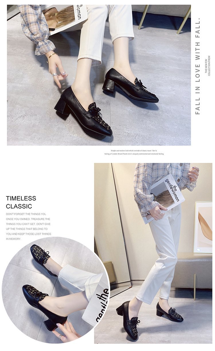 【美脚・脚長】ツイード風 厚底パンプス（5cmチャンキーヒール・歩きやすい）レディース