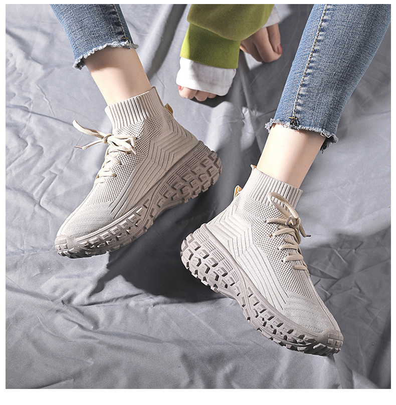 女性用ハイカット厚底靴 通気性編み込み運動靴
