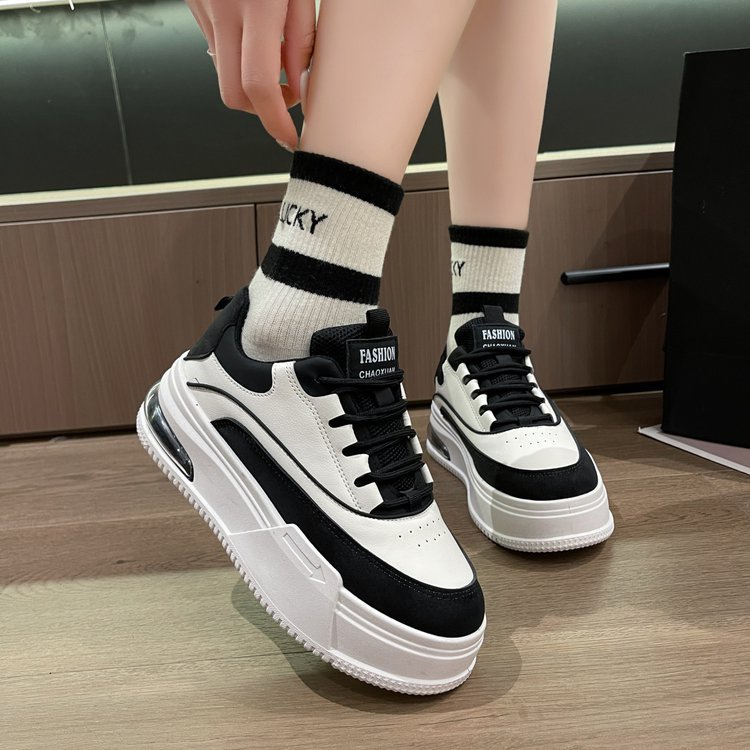 レディース厚底スニーカー紐靴通気性弾力ソール運動靴